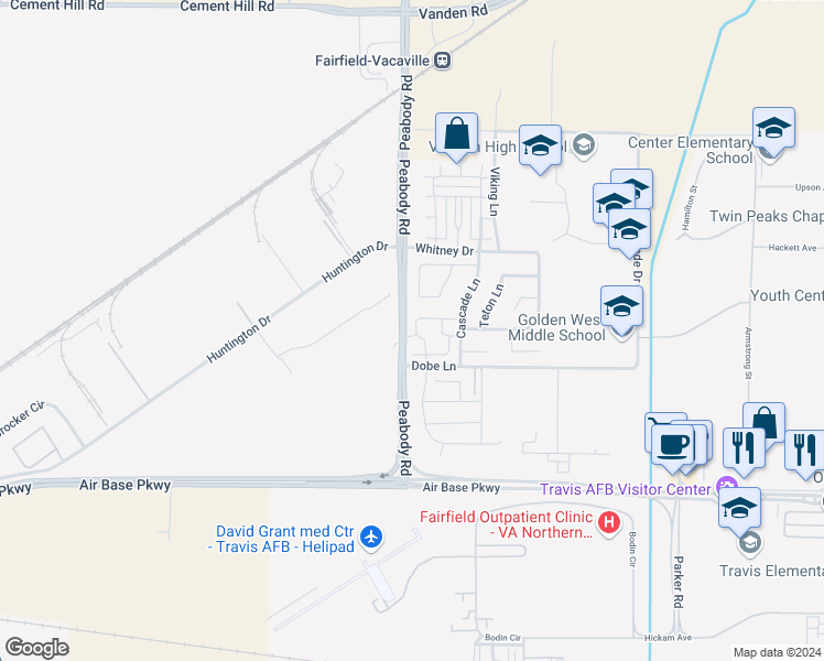 map of restaurants, bars, coffee shops, grocery stores, and more near 68 Manchester Drive in Fairfield