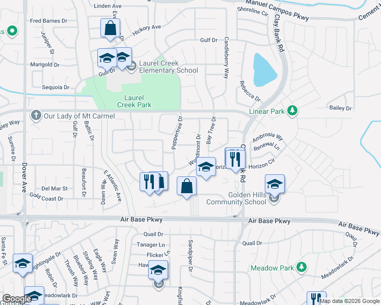 map of restaurants, bars, coffee shops, grocery stores, and more near 2769 Woodmont Court in Fairfield