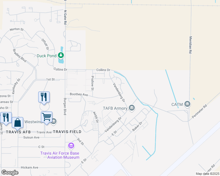 map of restaurants, bars, coffee shops, grocery stores, and more near 891 Vandenberg Drive in Solano County