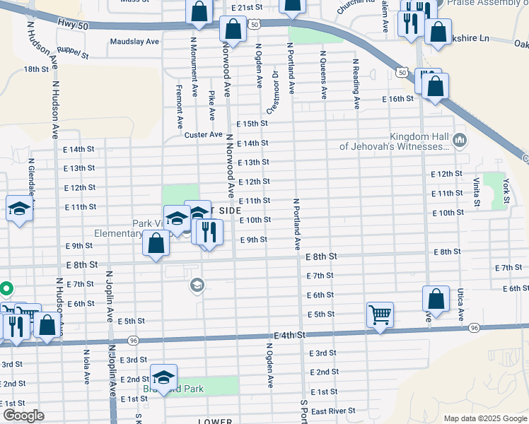 map of restaurants, bars, coffee shops, grocery stores, and more near North Ogden Avenue in Pueblo