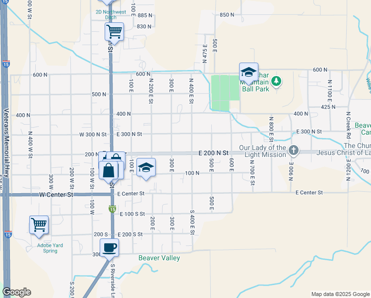 map of restaurants, bars, coffee shops, grocery stores, and more near 375 East 200 North Street in Beaver