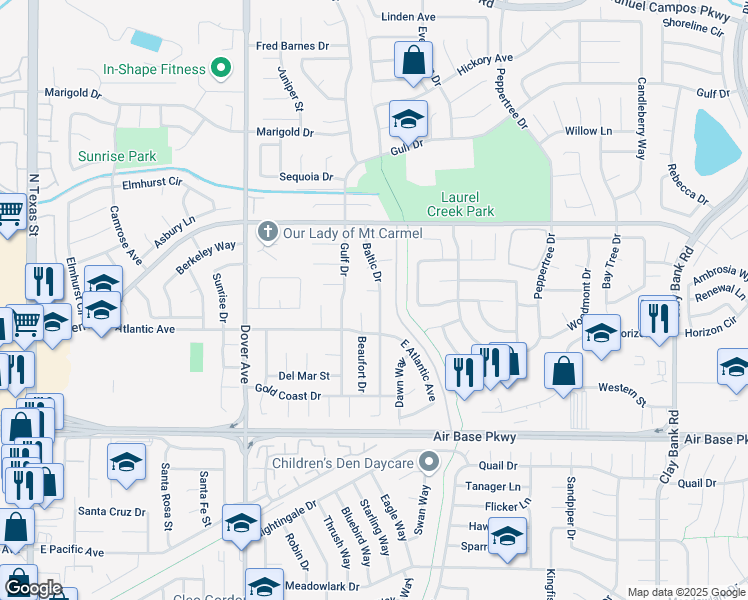 map of restaurants, bars, coffee shops, grocery stores, and more near 2607 Baltic Drive in Fairfield