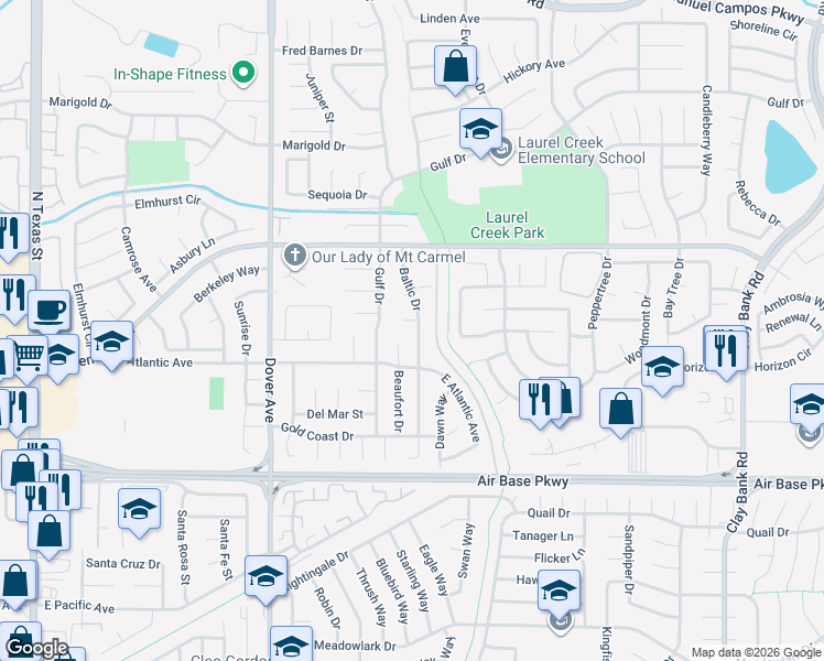 map of restaurants, bars, coffee shops, grocery stores, and more near 2558 Baltic Drive in Fairfield