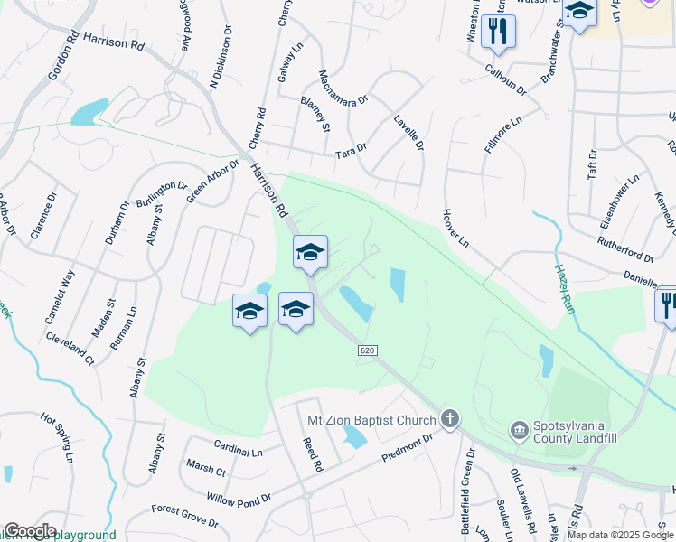 map of restaurants, bars, coffee shops, grocery stores, and more near 6301 Harrison Road in Fredericksburg