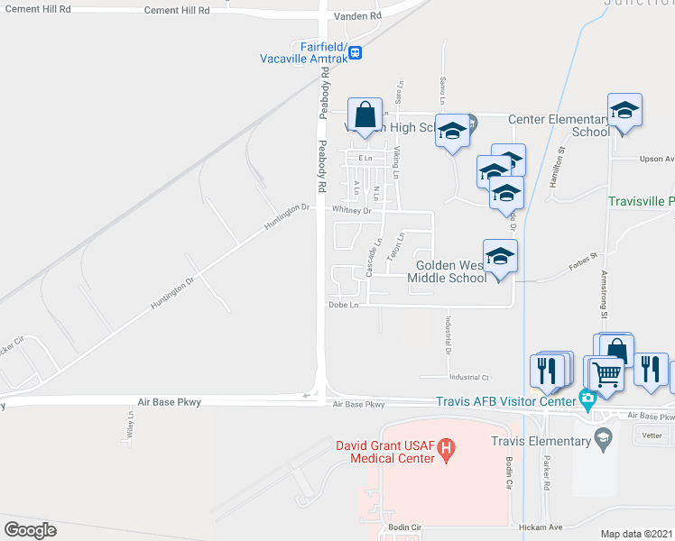 map of restaurants, bars, coffee shops, grocery stores, and more near 68 Manchester Drive in Fairfield