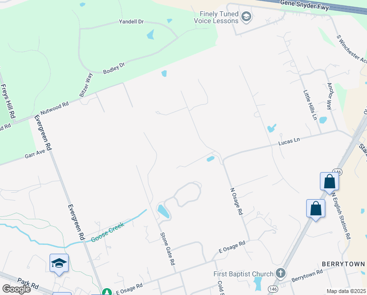 map of restaurants, bars, coffee shops, grocery stores, and more near 12806 North Osage Road in Louisville