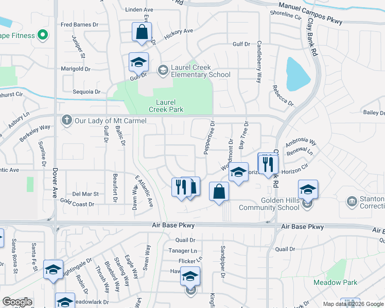 map of restaurants, bars, coffee shops, grocery stores, and more near 2531 Valley Oak Way in Fairfield