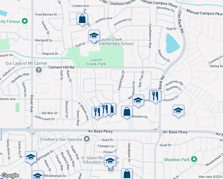 map of restaurants, bars, coffee shops, grocery stores, and more near 2618 Valley Oak Way in Fairfield
