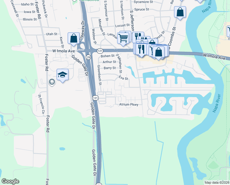 map of restaurants, bars, coffee shops, grocery stores, and more near 2075 Funny Cide Street in Napa