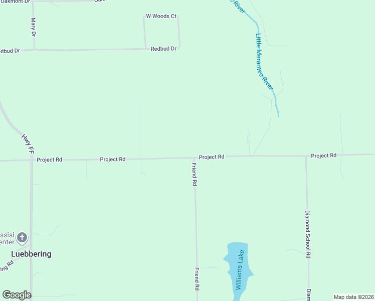 map of restaurants, bars, coffee shops, grocery stores, and more near 3951 Project Road in Luebbering