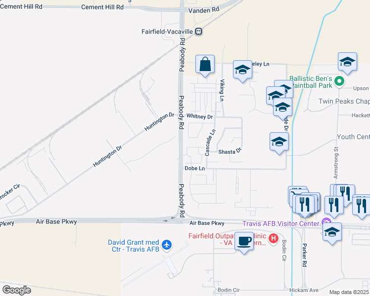 map of restaurants, bars, coffee shops, grocery stores, and more near 74 Manchester Drive in Fairfield
