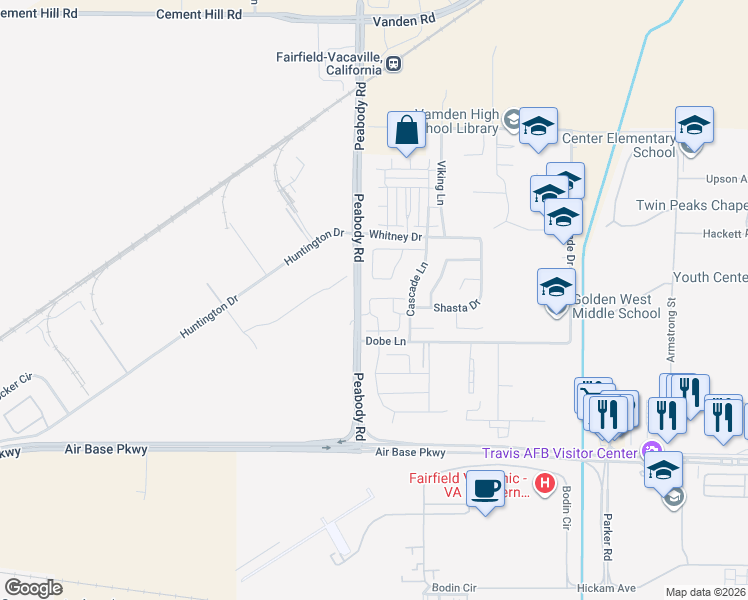 map of restaurants, bars, coffee shops, grocery stores, and more near 88 Manchester Drive in Fairfield