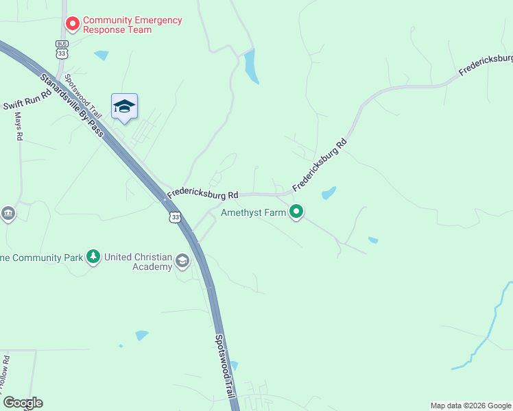 map of restaurants, bars, coffee shops, grocery stores, and more near 222-378 Fredericksburg Road in Ruckersville