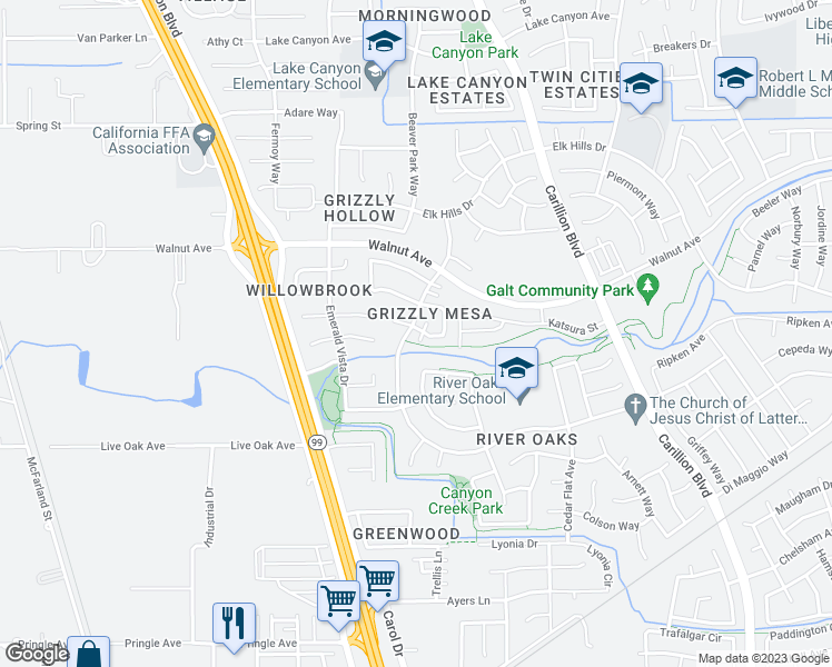 map of restaurants, bars, coffee shops, grocery stores, and more near 826 Whitmore Court in Galt