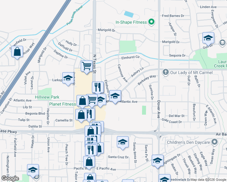 map of restaurants, bars, coffee shops, grocery stores, and more near 424 Chelsea Way in Fairfield