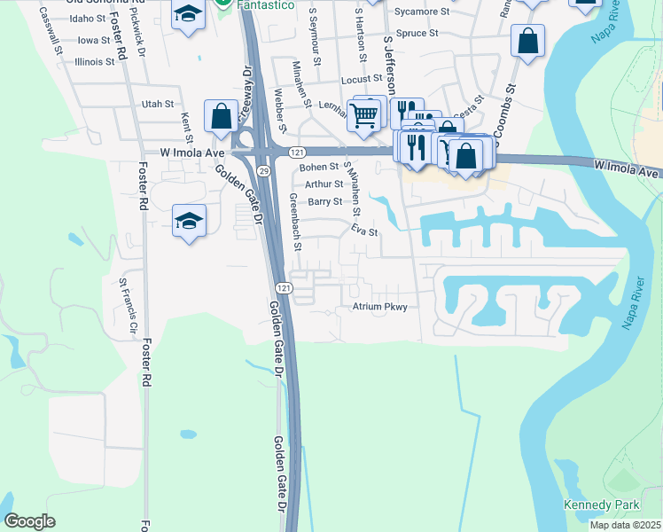 map of restaurants, bars, coffee shops, grocery stores, and more near 860 Citation Court in Napa