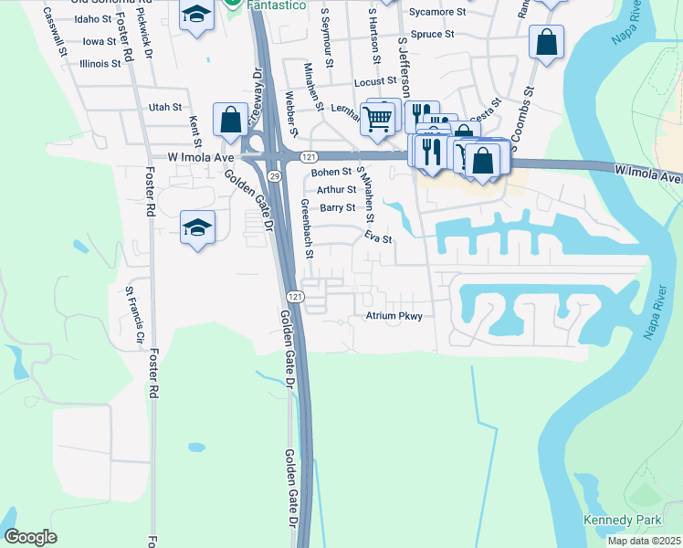 map of restaurants, bars, coffee shops, grocery stores, and more near 2105 Funny Cide Street in Napa