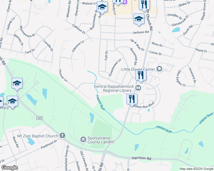 map of restaurants, bars, coffee shops, grocery stores, and more near 5905 Danielle Drive in Fredericksburg