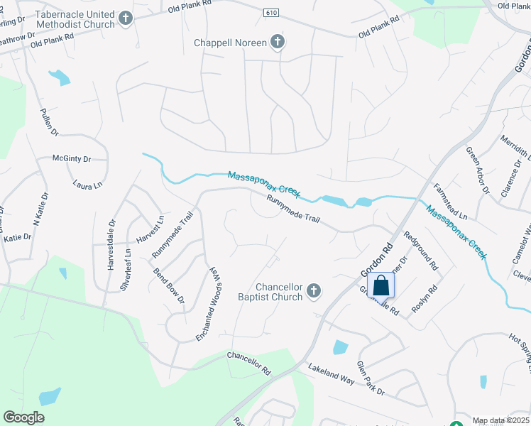 map of restaurants, bars, coffee shops, grocery stores, and more near 11607 Joy Lane in Fredericksburg