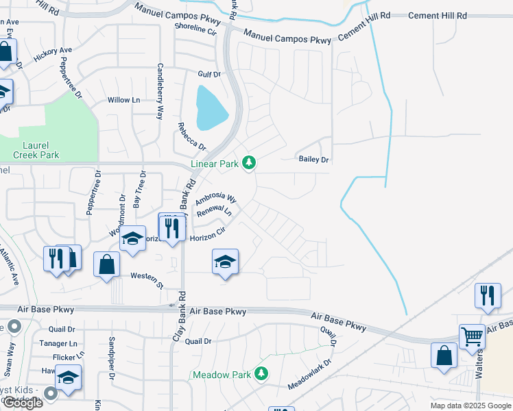 map of restaurants, bars, coffee shops, grocery stores, and more near 1380 Horizon Circle in Fairfield