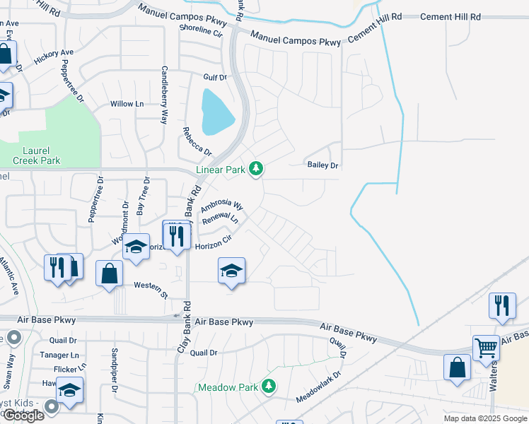 map of restaurants, bars, coffee shops, grocery stores, and more near 1380 Horizon Circle in Fairfield