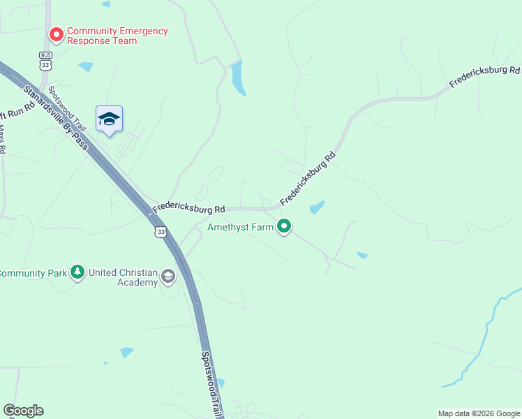map of restaurants, bars, coffee shops, grocery stores, and more near 378 Fredericksburg Road in Ruckersville