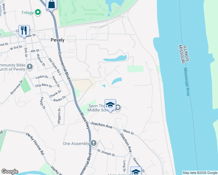 map of restaurants, bars, coffee shops, grocery stores, and more near 934 Foster Court in Pevely