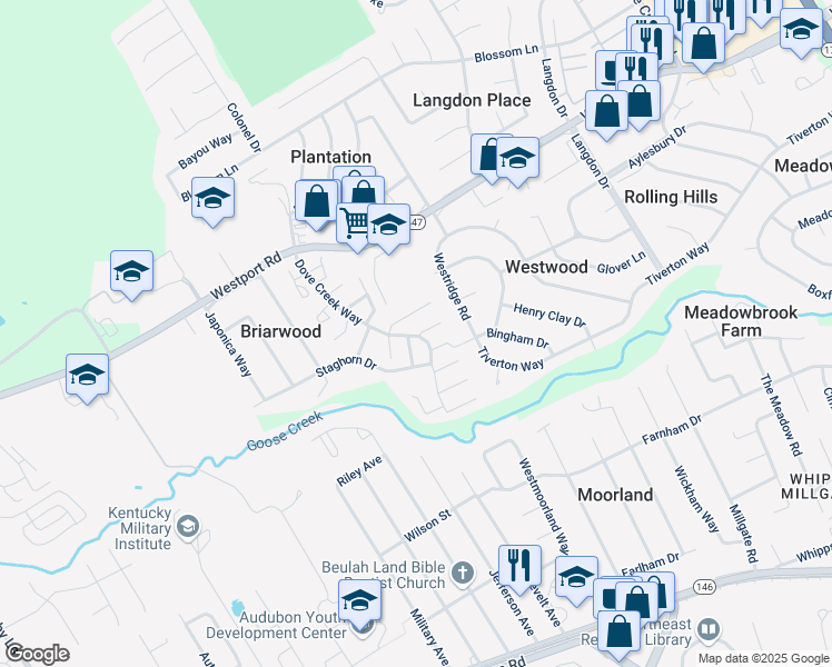map of restaurants, bars, coffee shops, grocery stores, and more near 8717 Deer Point Court in Louisville