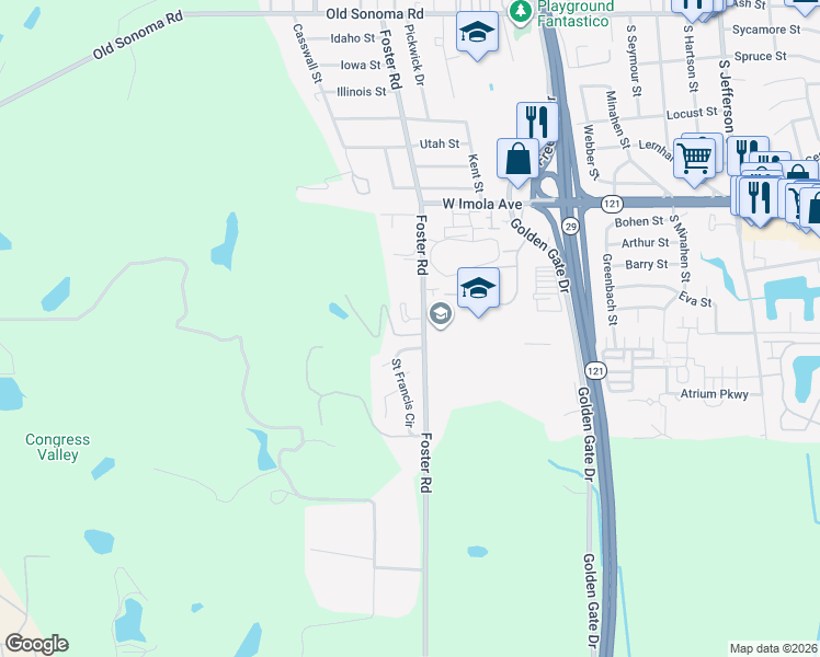 map of restaurants, bars, coffee shops, grocery stores, and more near 2764 Jacqueline Court in Napa