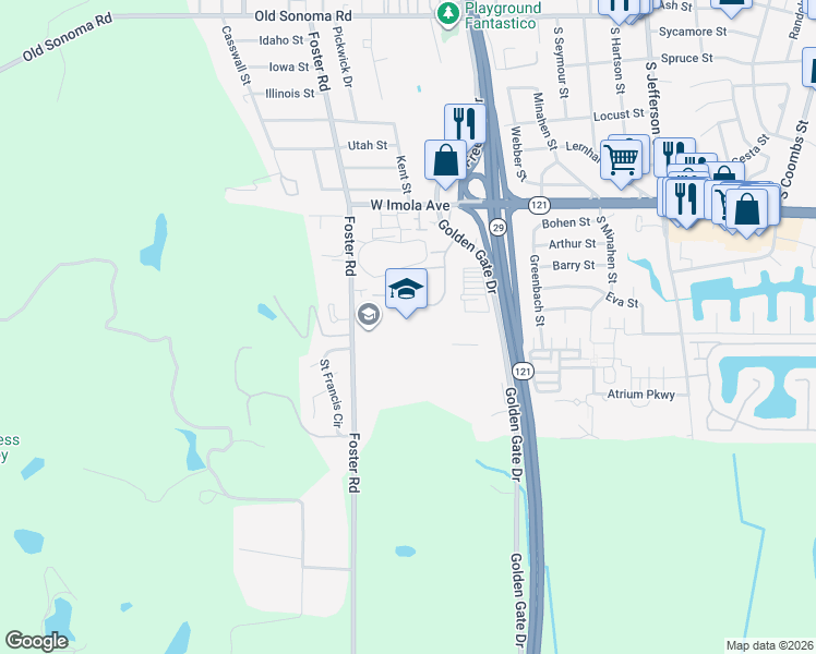 map of restaurants, bars, coffee shops, grocery stores, and more near 1130 Foster Road in Napa