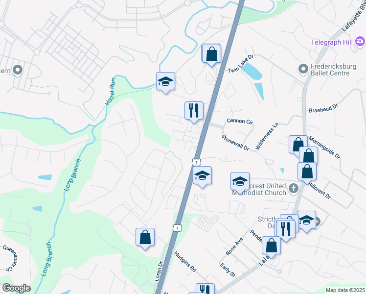 map of restaurants, bars, coffee shops, grocery stores, and more near 2511 Terra Cotta Lane in Fredericksburg