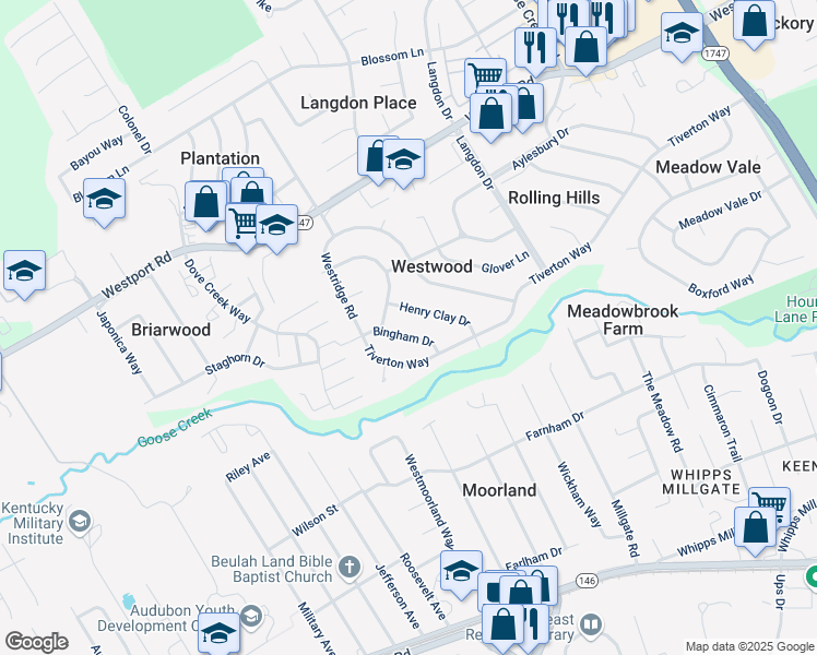 map of restaurants, bars, coffee shops, grocery stores, and more near 9002 Henry Clay Drive in Louisville