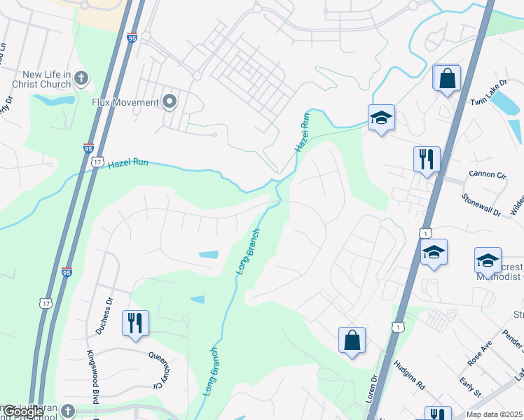 map of restaurants, bars, coffee shops, grocery stores, and more near 11915 Kingswood Boulevard in Fredericksburg