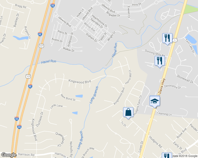 map of restaurants, bars, coffee shops, grocery stores, and more near 11915 Kingswood Boulevard in Fredericksburg