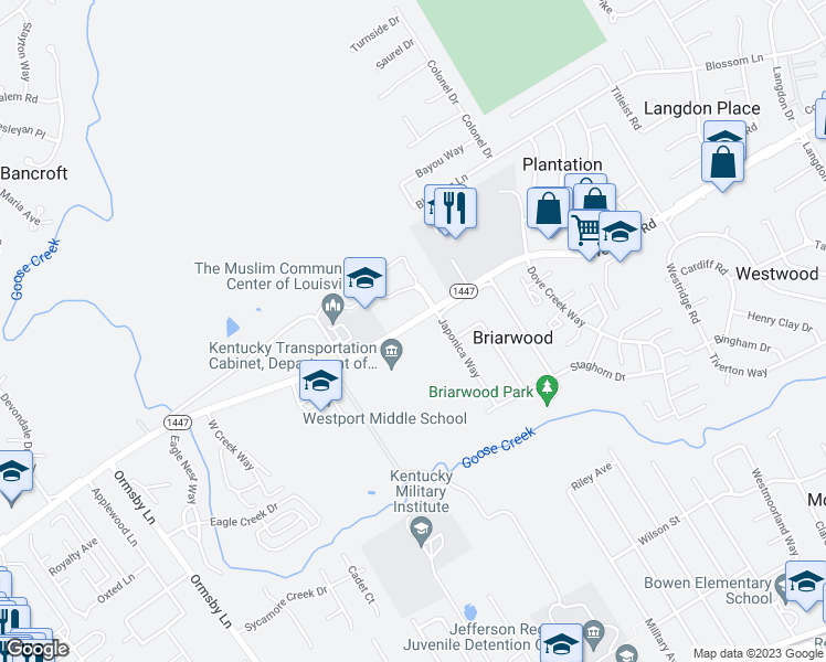 map of restaurants, bars, coffee shops, grocery stores, and more near in Louisville