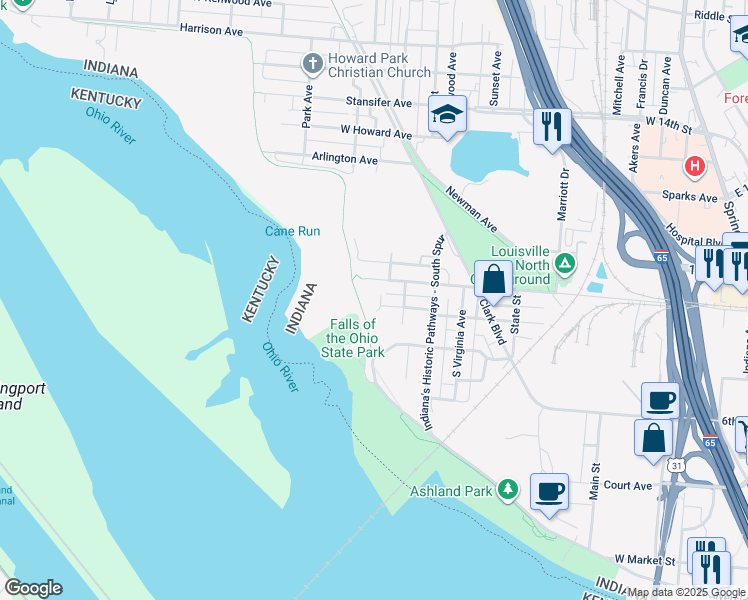 map of restaurants, bars, coffee shops, grocery stores, and more near 217 Sherwood Court in Clarksville