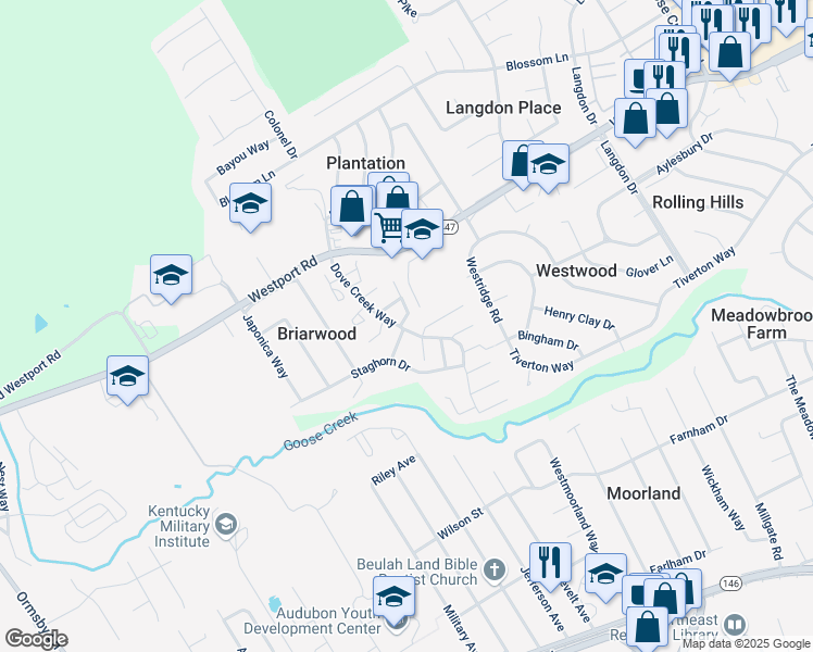 map of restaurants, bars, coffee shops, grocery stores, and more near in OLD BROWNSBRO