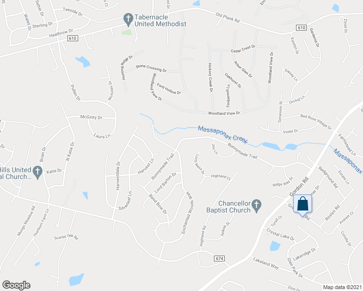 map of restaurants, bars, coffee shops, grocery stores, and more near 7122 Runnymede Trail in Fredericksburg