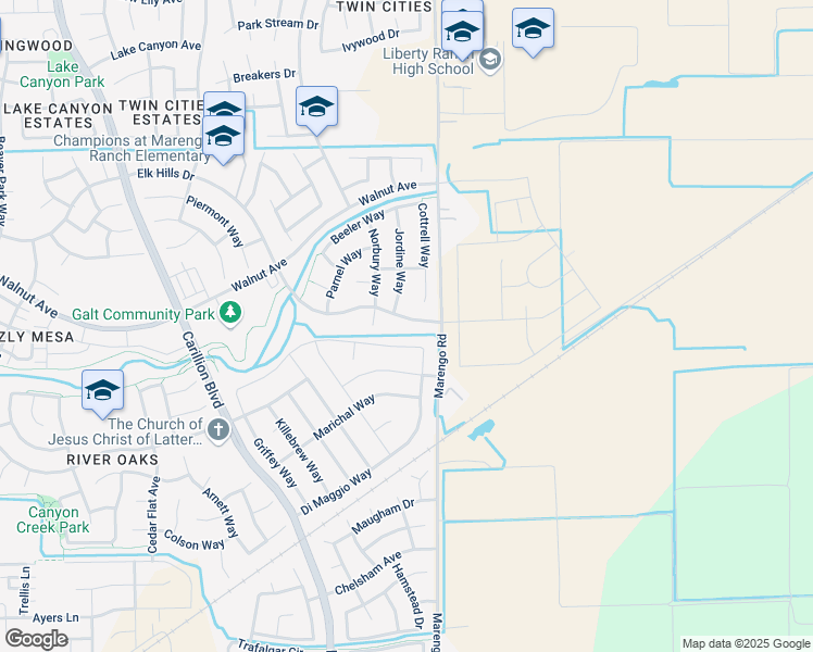 map of restaurants, bars, coffee shops, grocery stores, and more near 1100 Elk Hills Drive in Galt