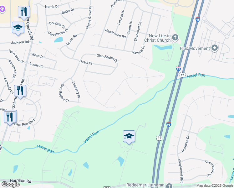 map of restaurants, bars, coffee shops, grocery stores, and more near 11504 White Ash Court in Fredericksburg