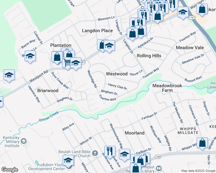 map of restaurants, bars, coffee shops, grocery stores, and more near 9002 Henry Clay Drive in Louisville