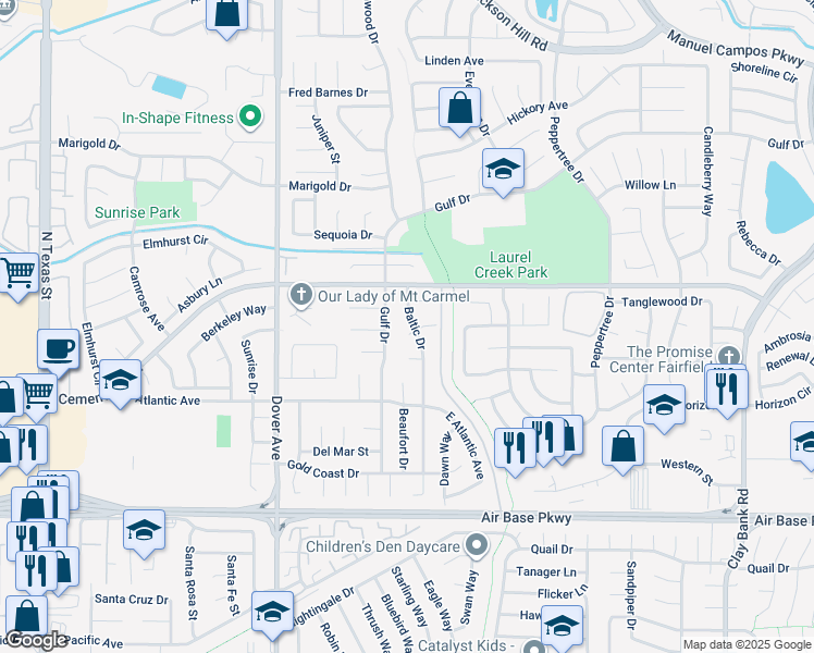 map of restaurants, bars, coffee shops, grocery stores, and more near 856 Thetford Place in Fairfield