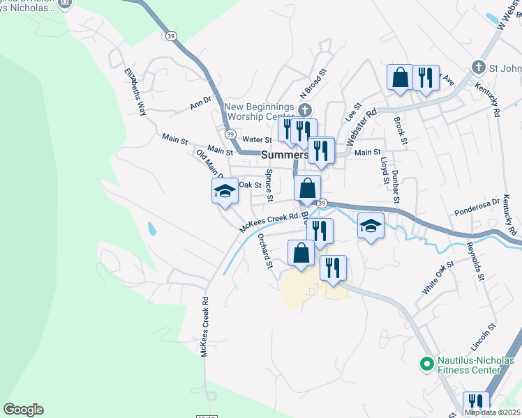 map of restaurants, bars, coffee shops, grocery stores, and more near 149 Daisy Ln in Summersville