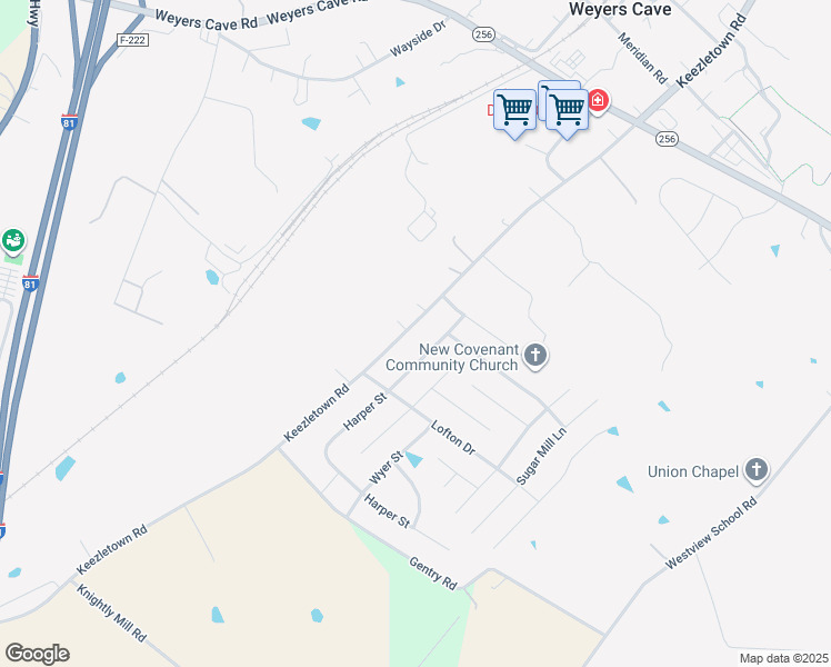 map of restaurants, bars, coffee shops, grocery stores, and more near 877 Keezletown Road in Weyers Cave