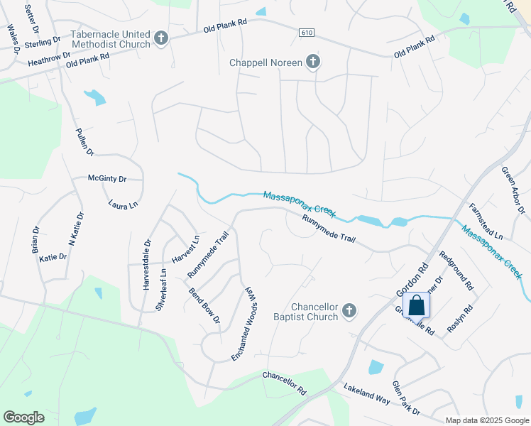 map of restaurants, bars, coffee shops, grocery stores, and more near 7104 Runnymede Trail in Fredericksburg