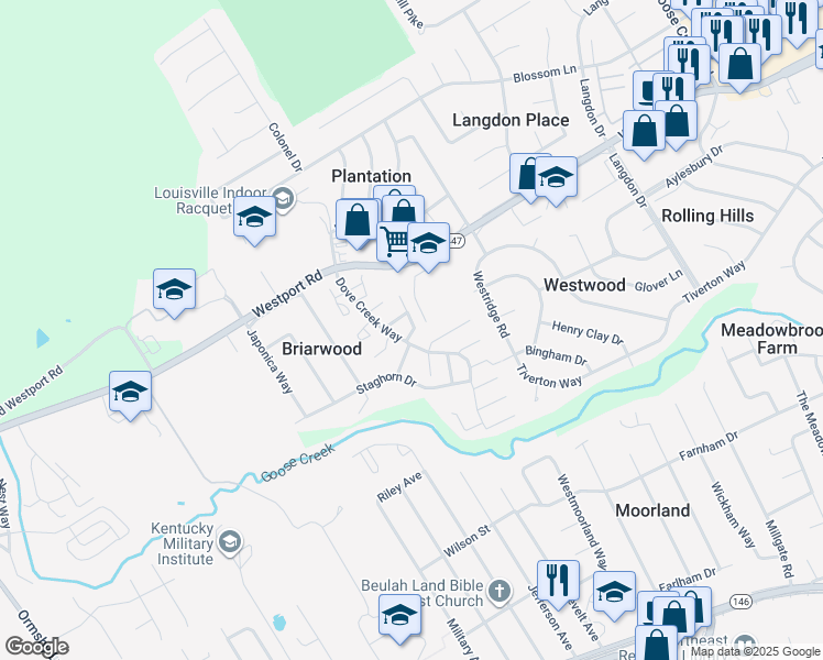 map of restaurants, bars, coffee shops, grocery stores, and more near in OLD BROWNSBRO