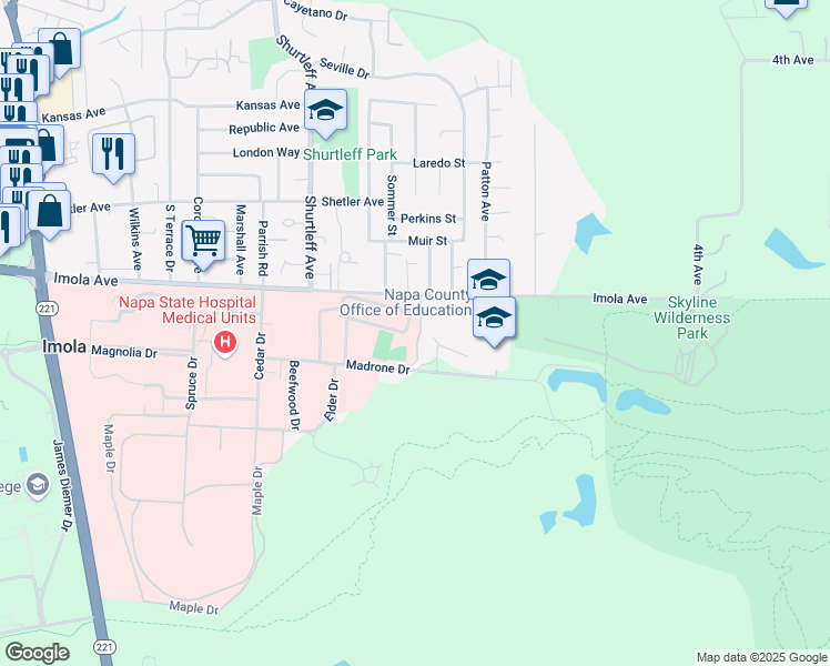 map of restaurants, bars, coffee shops, grocery stores, and more near 651 Trabajo Lane in Napa