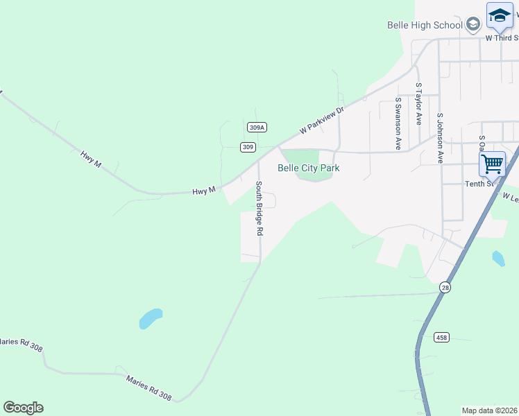 map of restaurants, bars, coffee shops, grocery stores, and more near Maries Road 308 in Belle