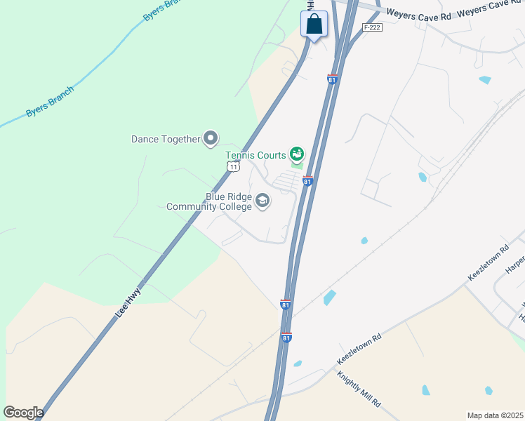 map of restaurants, bars, coffee shops, grocery stores, and more near 1 College Lane in Weyers Cave