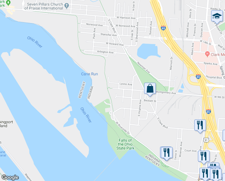map of restaurants, bars, coffee shops, grocery stores, and more near 217 Sherwood Court in Clarksville